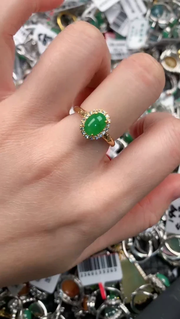 银S925镶嵌戒指翡翠1111---8