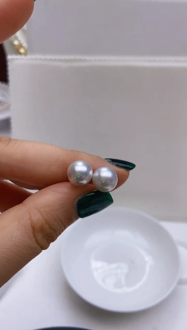 18K金镶嵌海水珍珠耳饰173  9-10mm