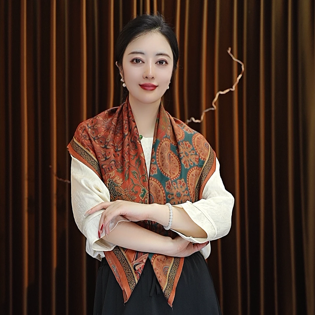 【仕女图】90*90丝毛方巾女士双面色百搭围巾披肩四季款洋气