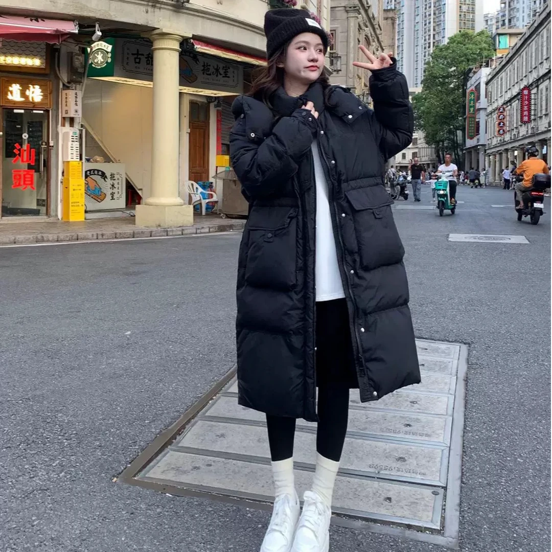 冬款羽绒服女士2025最新款中长款收腰宽松加厚韩版修身连帽外套