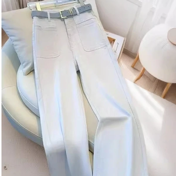 白色牛仔裤2025年新款女春秋设计感显高显瘦直筒裤高腰窄版休闲裤