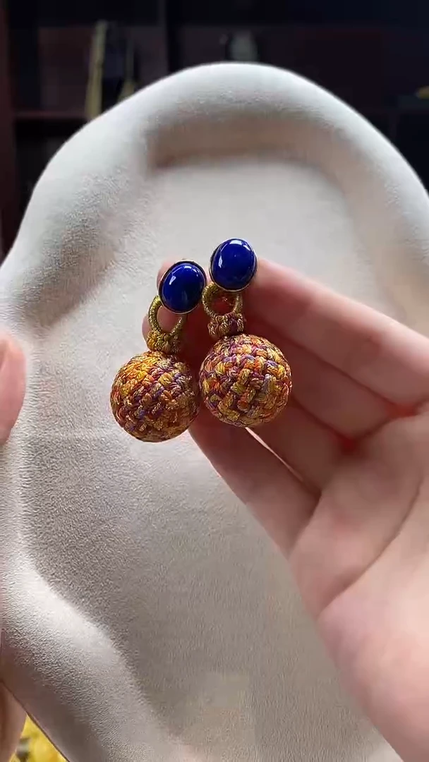 银S925镶嵌青金石耳饰耳环