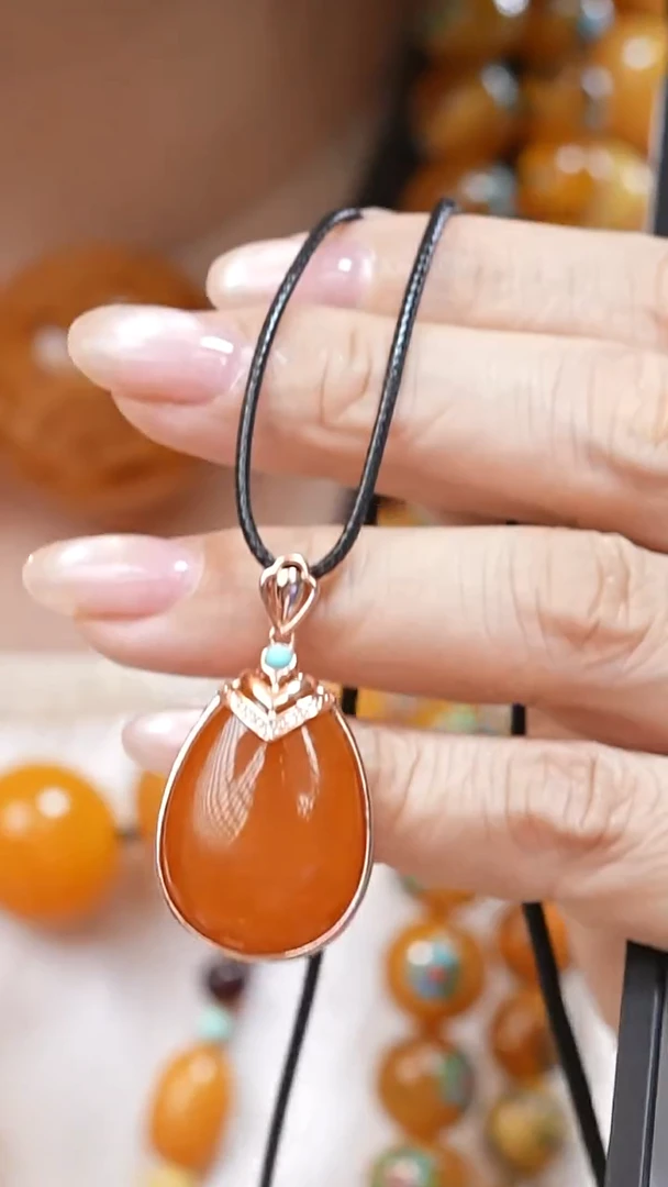 蜜蜡颈饰银S925镶嵌3461天然蜜蜡珠宝奇石云端妖孽石膏蜡全部保真