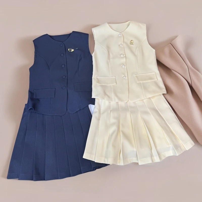 MM名媛风马甲百褶裙两件套装6751