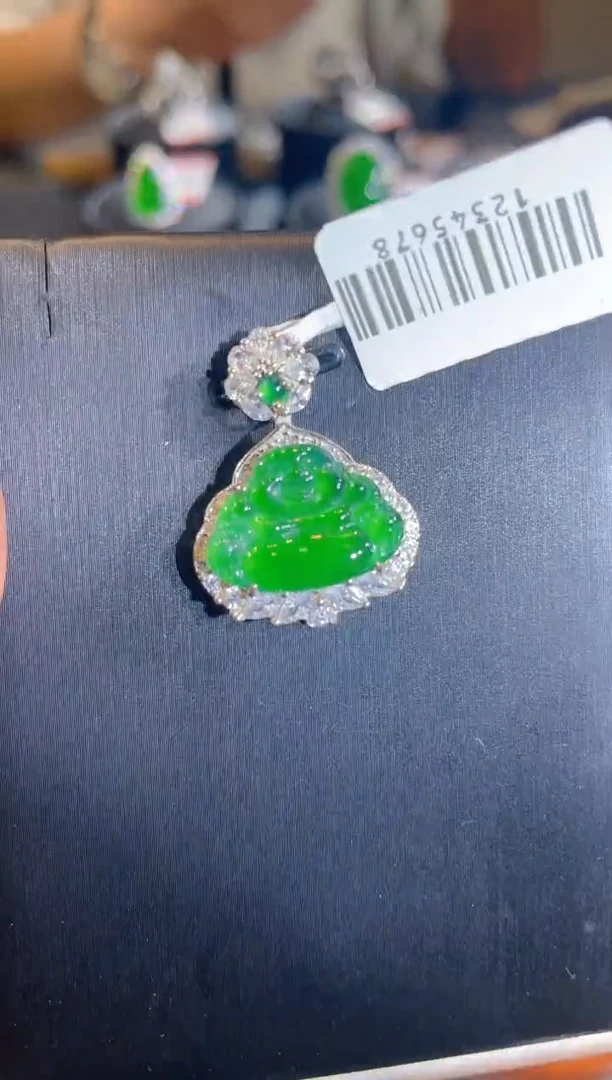 翡翠银S925镶嵌颈饰A6天然A货翡翠吊坠（不含链）