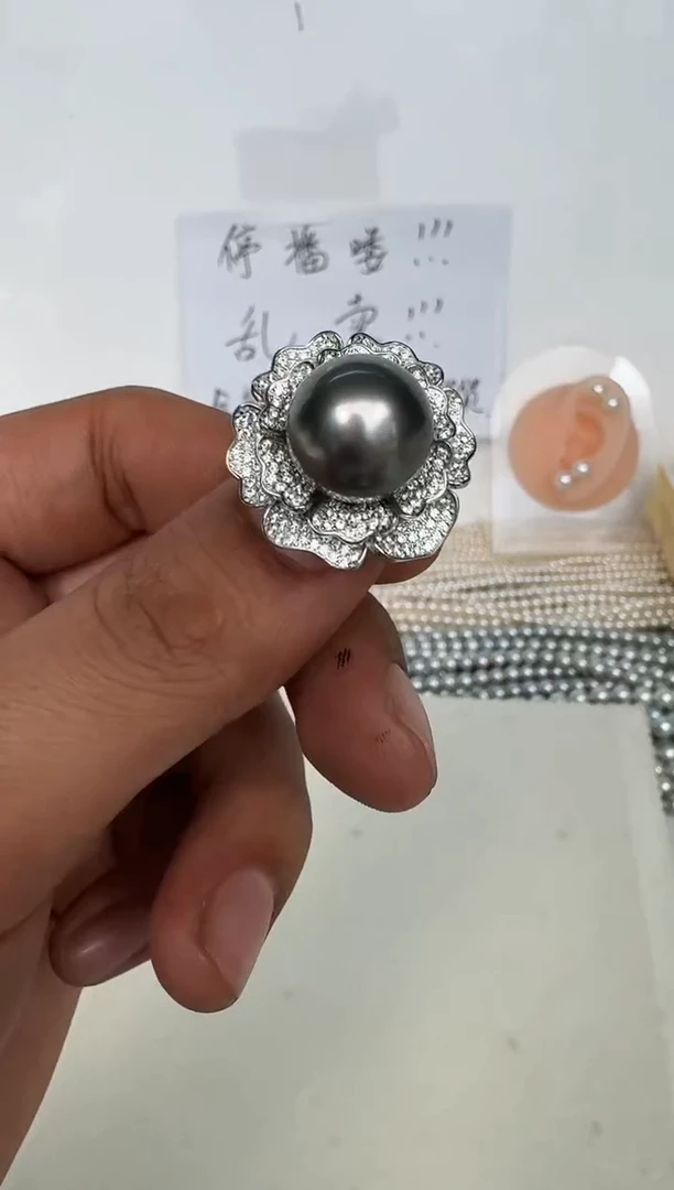 银S925镶嵌戒指海水珍珠戒指