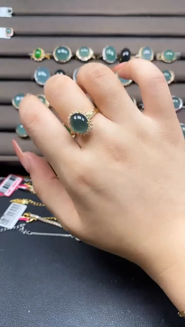 翡翠戒指银S925镶嵌天然翡翠多样性发货