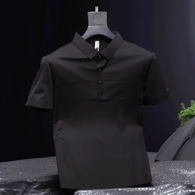 基密雷昂男士夏季短袖时尚潮流无痕提花薄款休闲翻领冰丝POLO衫