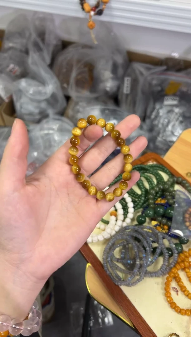【闪购商品】木变石（虎睛石）手链未镶嵌金虎眼圆珠素圈手串[286]
