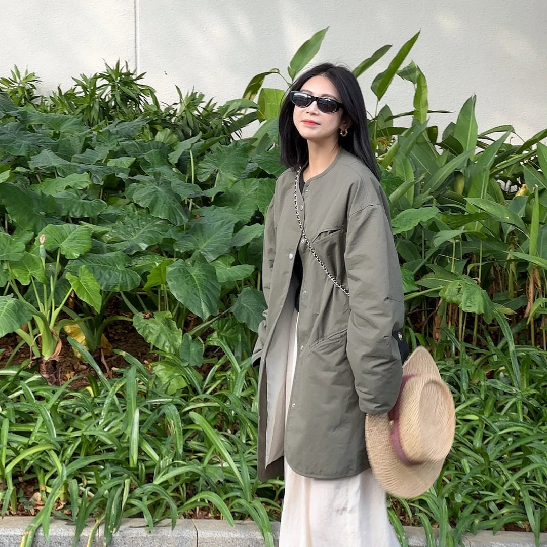 LYXZ x 大小与【追影】春季新款宽松韩版圆领斜一字口袋外套76233