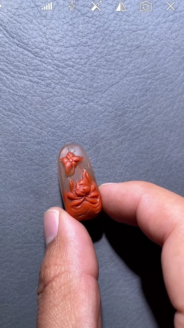 未镶嵌WY南红玛瑙老*鸠蝶恋花 抛光