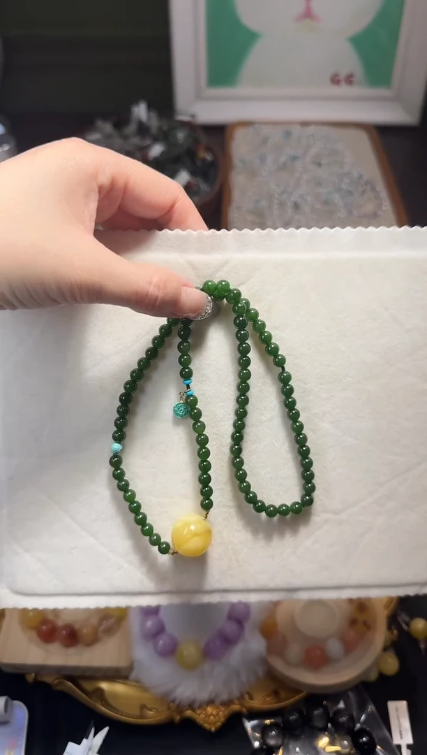 【闪购商品】和田玉（碧玉）颈饰未镶嵌碧玉蜜蜡毛衣链