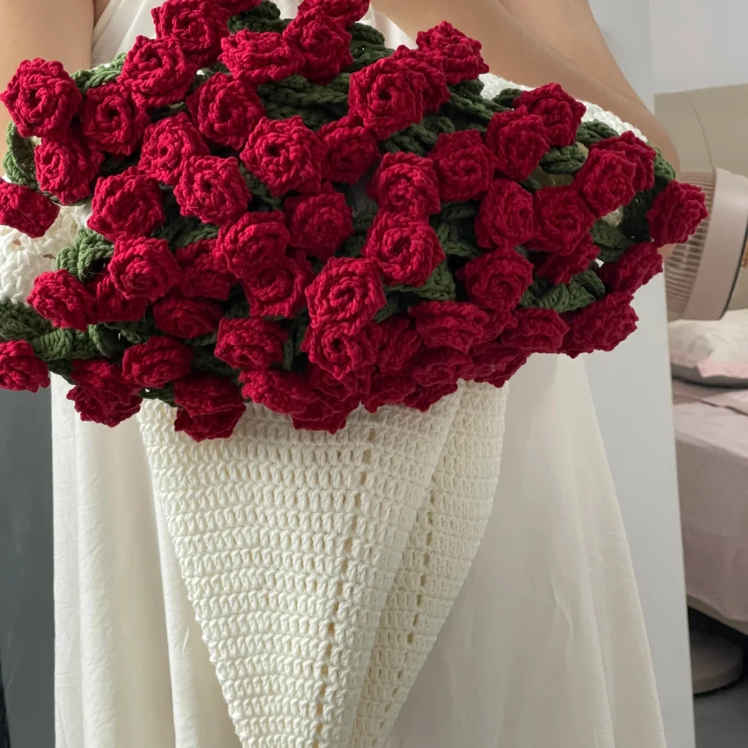 玫瑰花束毯子手工diy材料包玫瑰花毯钩织车载毛毯入冬早秋保暖被