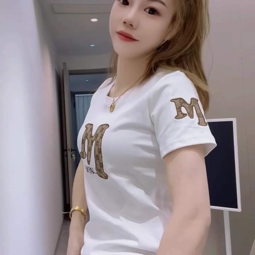 【正品刺绣】夏季减龄宽松舒适透气短恤t白色小众上衣