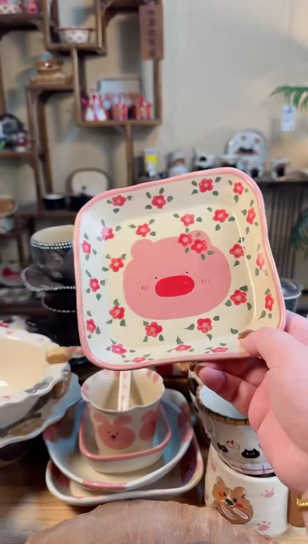 【闪购商品】猪猪方盘高温瓷器