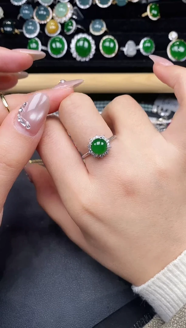 银S925镶嵌戒指翡翠27378
