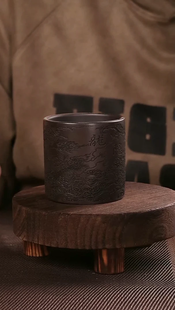 茶杯紫砂石黄隐龙手工刻绘主人杯200CC