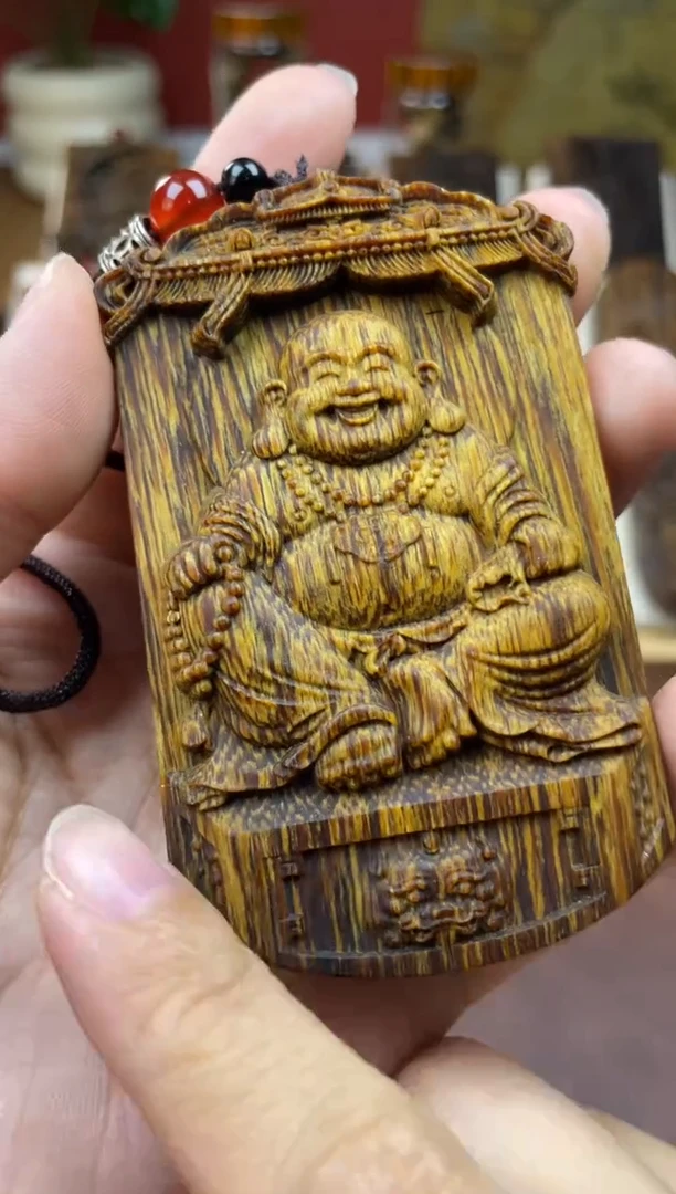 木木雕款弥勒佛双面雕刻 越南白棋 8*5精工雕刻牌子