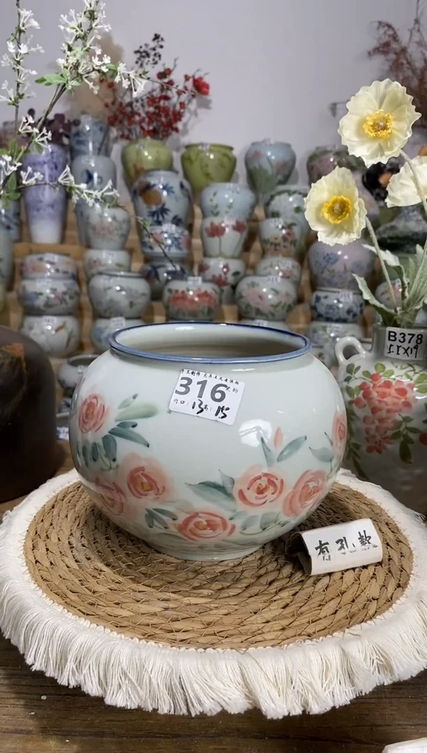 景德镇瓷韵手绘陶瓷花盆  316 底微瑕     完美主义者慎拍