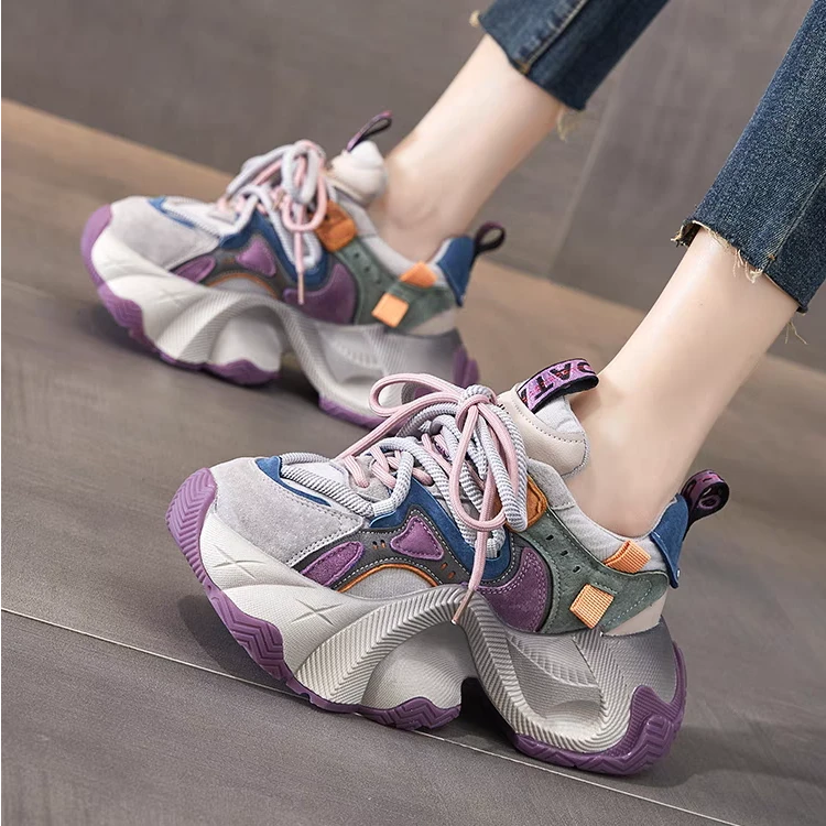 欧洲站老爹鞋女款2024秋季新款真皮厚底增高百搭休闲运动鞋二