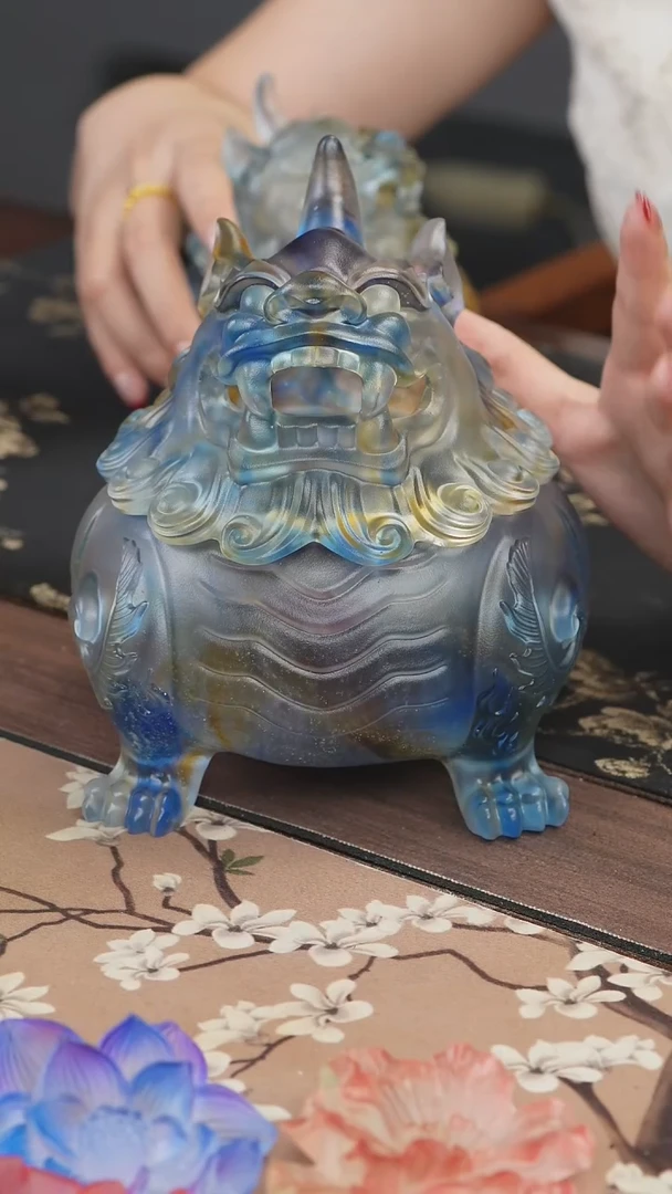 手工艺品琉璃彩色狻猊香炉大号