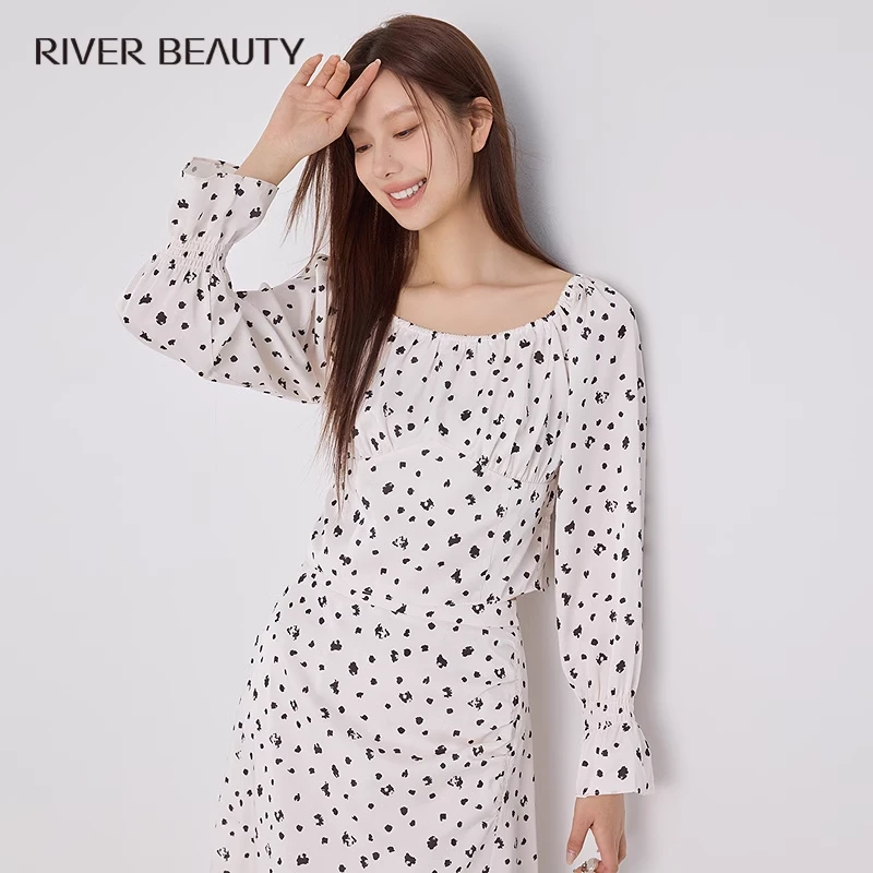 【粉丝专享】RB 时尚休闲气质长袖波点方领上衣 RE01335111