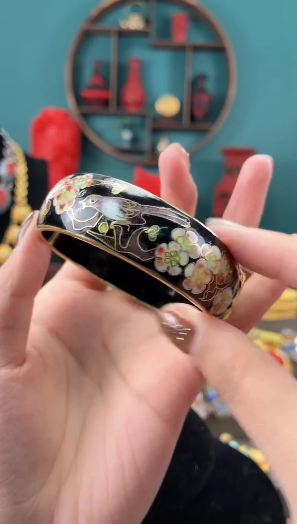 非遗手工景泰蓝开口银蓝镯子