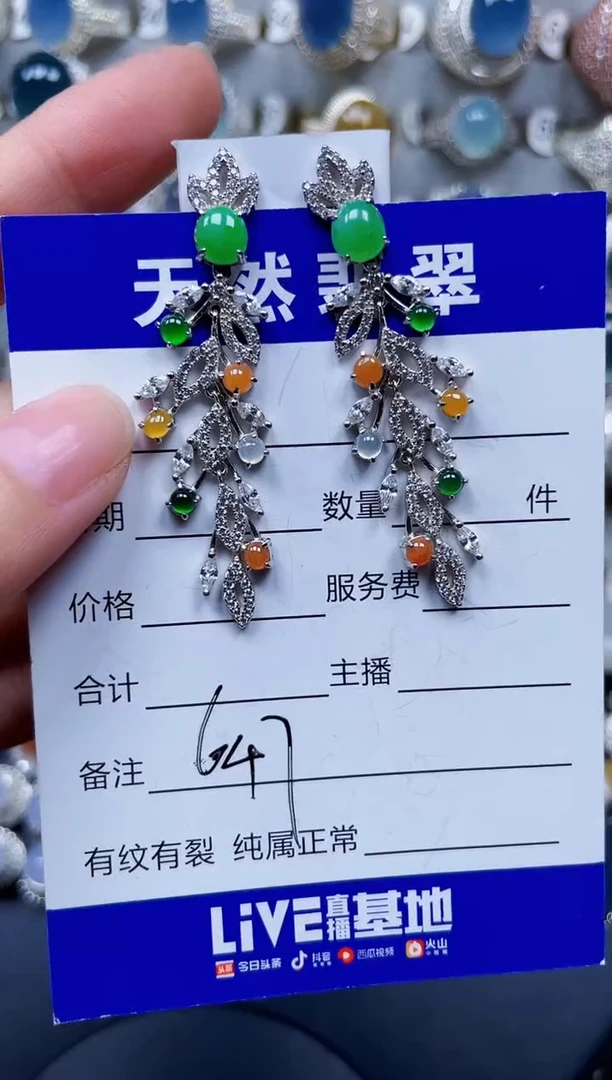 银S925镶嵌翡翠耳饰647