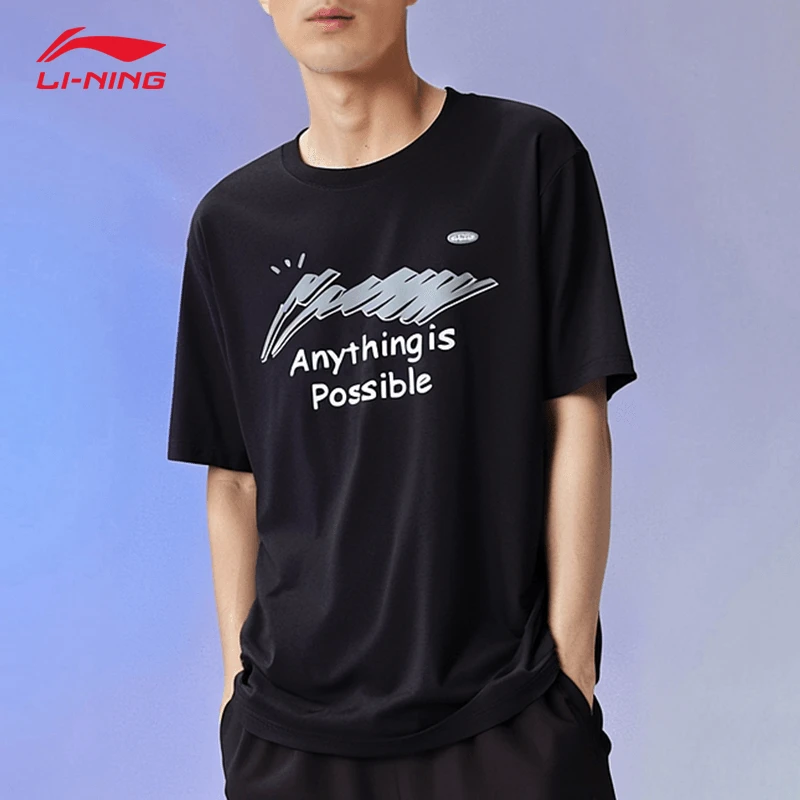 李宁短袖男款夏情侣半袖休闲圆领运动印花凉爽冰丝抑菌上衣t恤