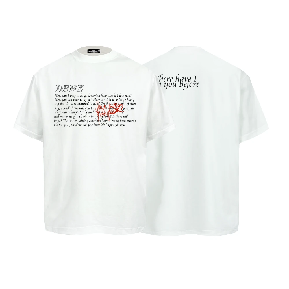 Dehz25SS“Duman歌词”标语vintage美式复古大落肩圆领夏季短袖t恤