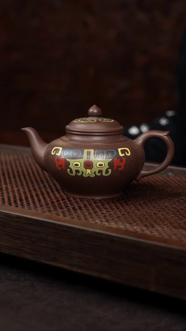 【闪购商品】紫砂茶壶底槽清金银错笑樱