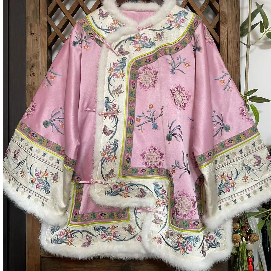 瑜玥传琦原创新款圆领重工刺绣上衣复古博古款女太太服清汉服棉服