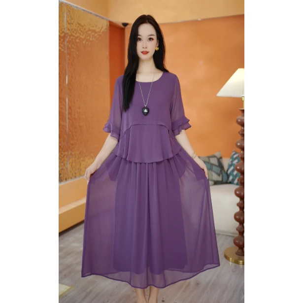 B140假两件夏季短袖连衣裙女2025新款洋气时尚法式显气质裙子