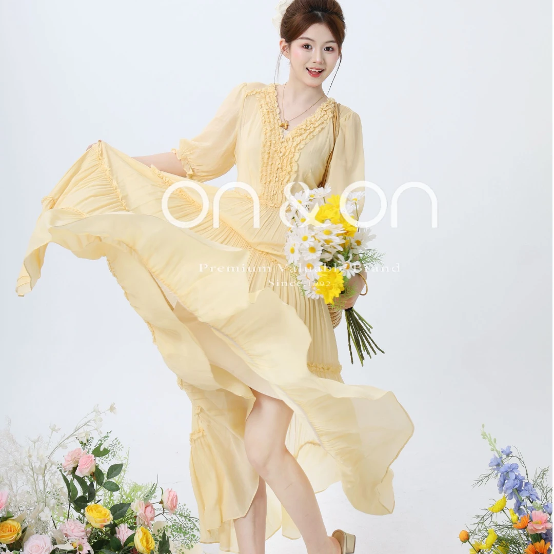 ON&ON/安乃安夏季新款法式V领木耳边气质度假风连衣裙N5SW1636861