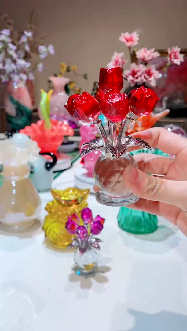 【闪购商品】琉璃手工艺品红色七头玫瑰