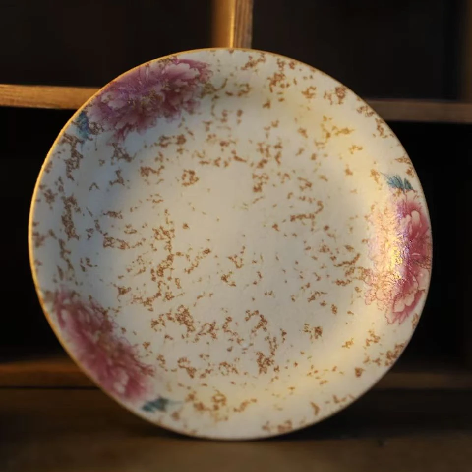 青花火石红牡丹大壶承