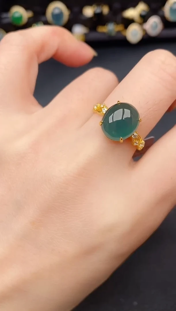 银S925镶嵌戒指翡翠天然a货翡翠55