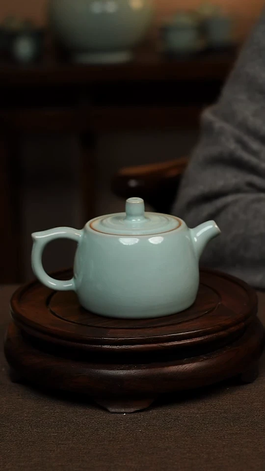 瓷片天青色全手工井栏壶260ml微瑕不带礼盒