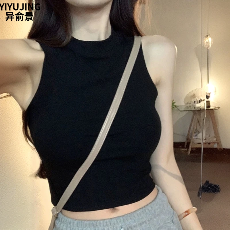 辣妹女款黑色背心夏季新款修身紧身内搭短款坎肩紧身上衣显瘦修身