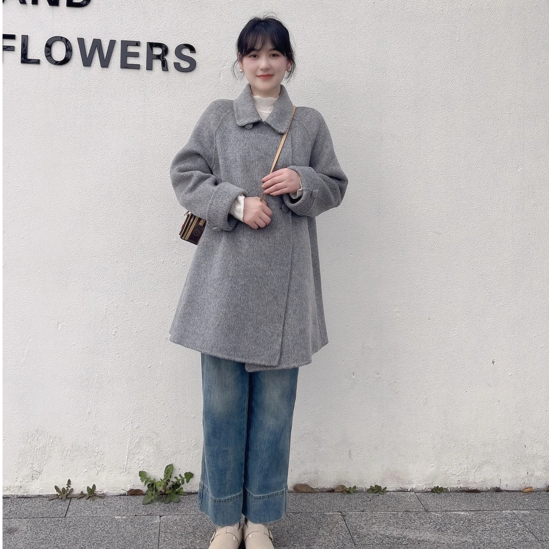 宽松气质百搭时尚中长大衣女秋冬小个子双面