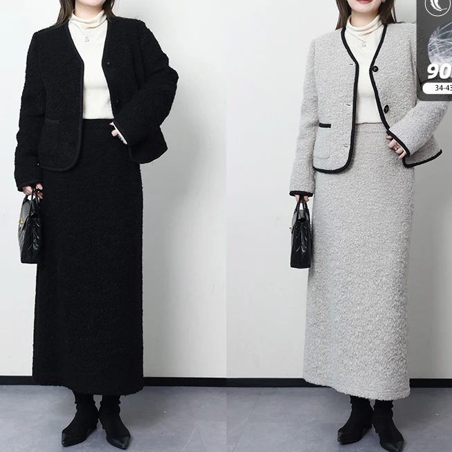 裂渡宣宣【雾白清秋】微胖大码女装冬夹羽绒毛呢小香风套装ZY311H59