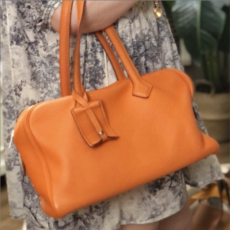 99新 Hermes/爱马仕 维多利亚火焰橘银扣tc皮手提包8204009