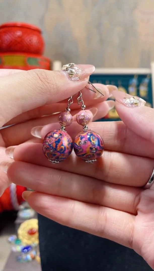 【闪购商品】非遗犀皮漆精品耳环粉橙色