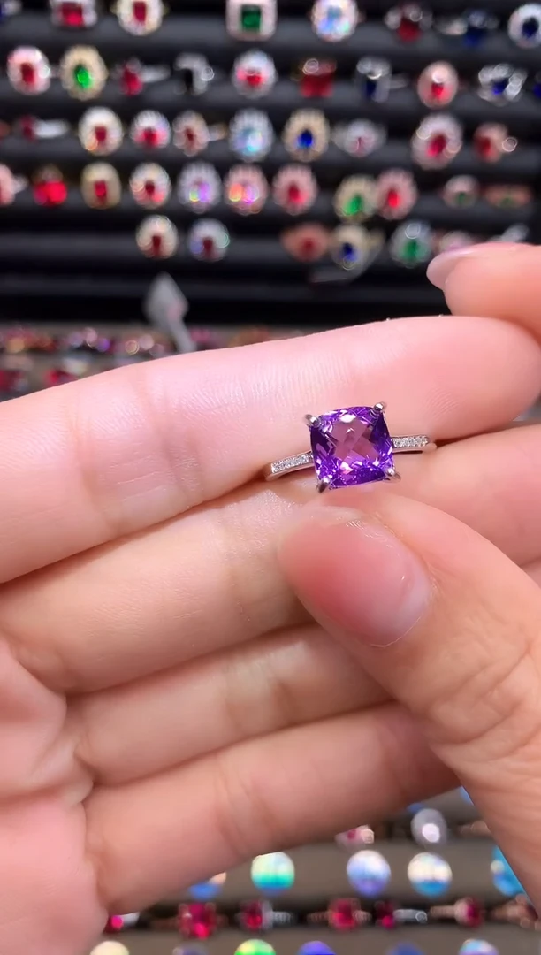 【闪购商品】水晶戒指银S925镶嵌8紫水晶