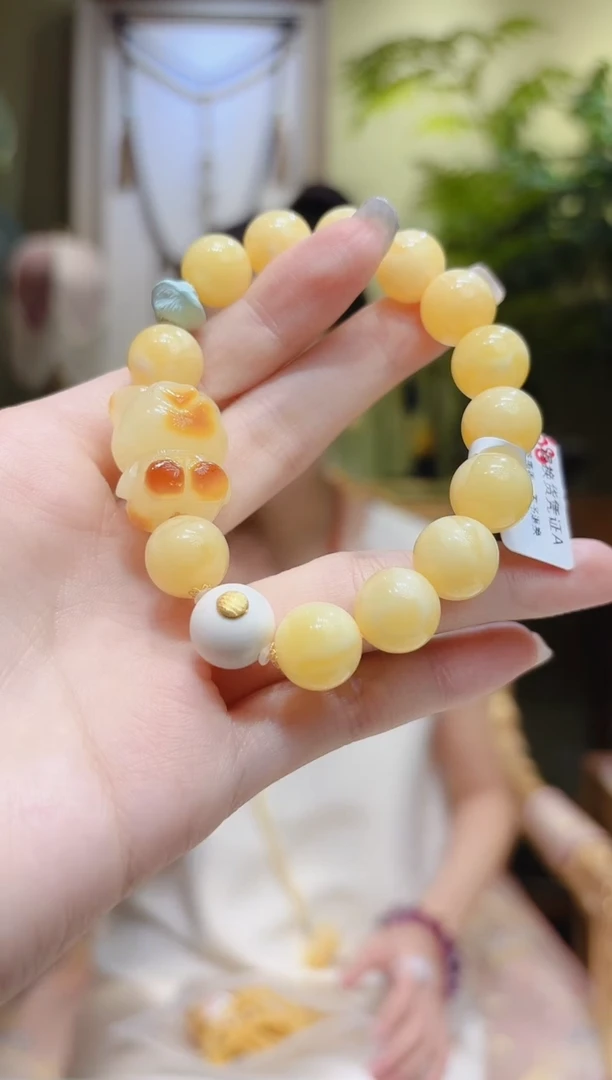 【闪购商品】蜜蜡裸石18K金镶嵌蜜蜡熊白珠蜜蜡手串