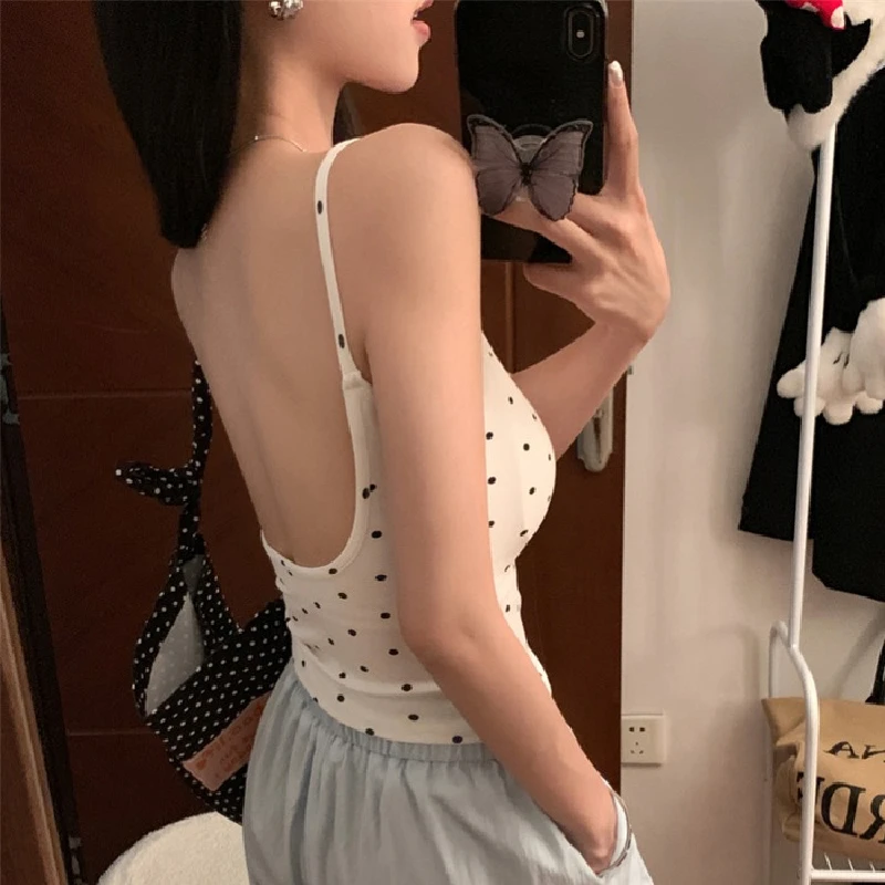 【佳佳】辣妹波点吊带背心女内搭带胸垫美背裹胸大u露背外穿打底