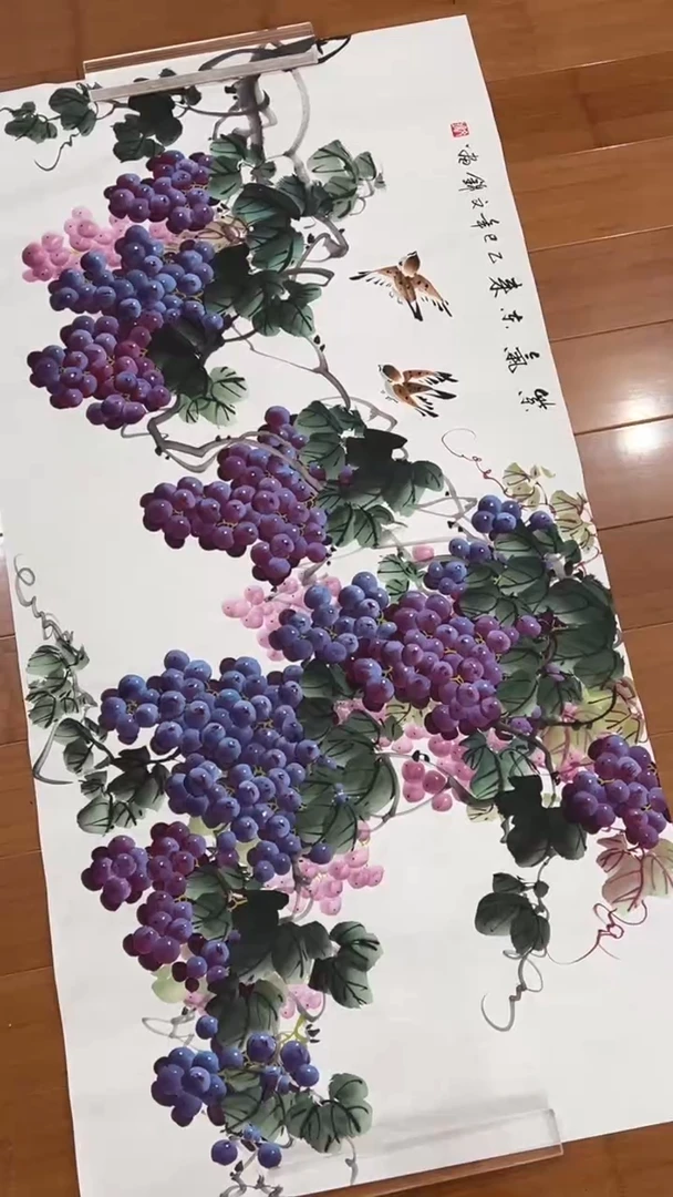 国画【福利，纯手工手绘】张文锦葡萄横幅138*68厘米