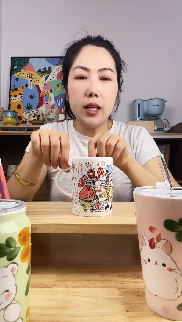 瓷片景德镇高温釉下彩陶瓷手绘卡通创意