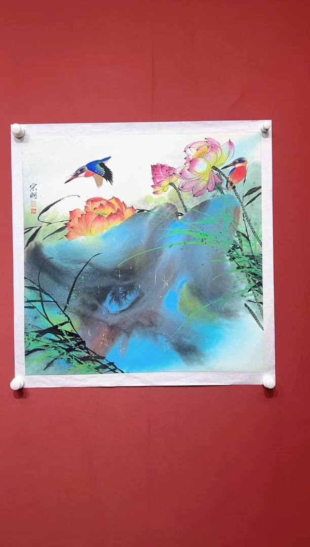 国画宋轲-4平尺-彩墨花鸟-金