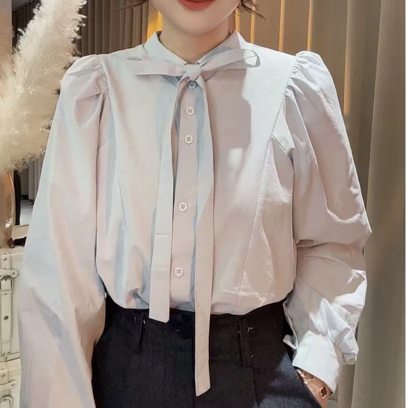 HUIHUI 法式蝴蝶结系带衬衫
